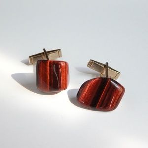 Vtg Modern 2-Tone Rust Hue Marble Stone Gold Tone